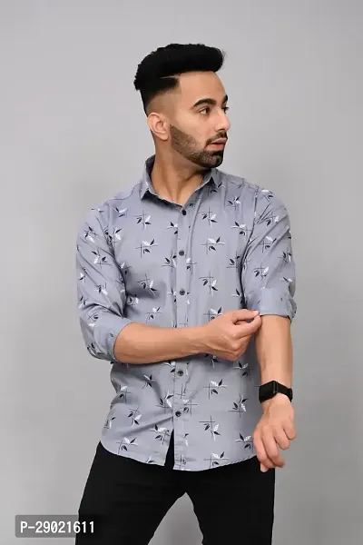 Stylish Grey Cotton Blend Printed Casual Shirt For Men-thumb0