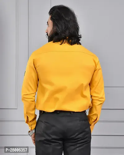 Reliable Yellow Cotton Blend Solid Long Sleeves Casual Shirt For Men-thumb2