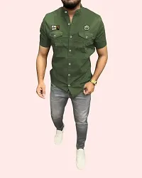 Reliable Green Cotton Blend Solid Casual Shirt For Men-thumb3