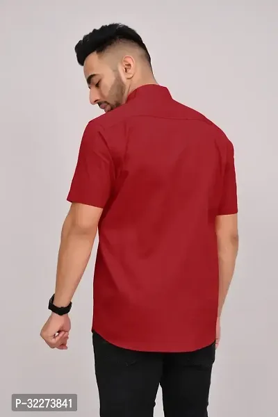 Reliable Red Cotton Blend Solid Casual Shirt For Men-thumb2