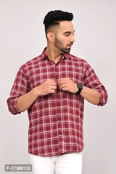 Elegant Cotton Blend Checked Long Sleeves Casual Shirts For Men-thumb2