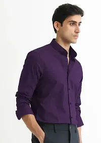 Reliable Purple Cotton Blend Solid Casual Shirt For Men-thumb2