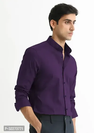 Reliable Purple Cotton Blend Solid Casual Shirt For Men-thumb3