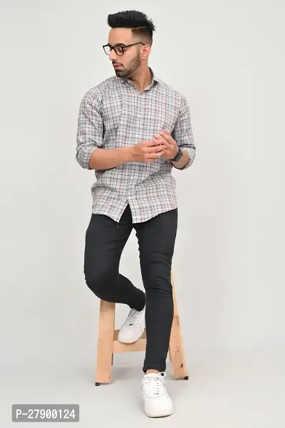 Elegant Cotton Blend Checked Long Sleeves Casual Shirts For Men-thumb4