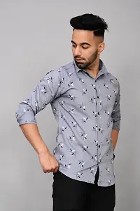 Stylish Grey Cotton Blend Printed Casual Shirt For Men-thumb3