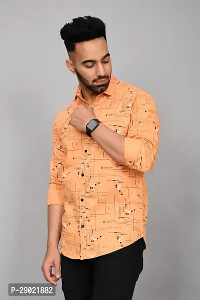 Stylish Peach Cotton Blend Printed Casual Shirt For Men-thumb3