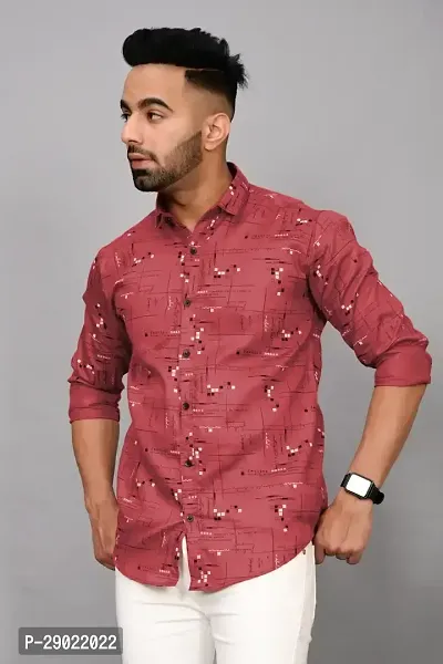 Stylish Peach Cotton Blend Printed Casual Shirt For Men-thumb4