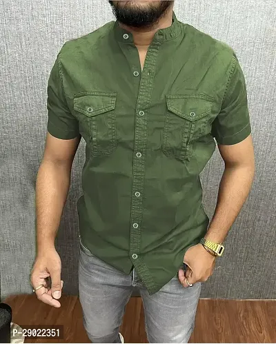 Stylish Green Cotton Blend Solid Casual Shirt For Men