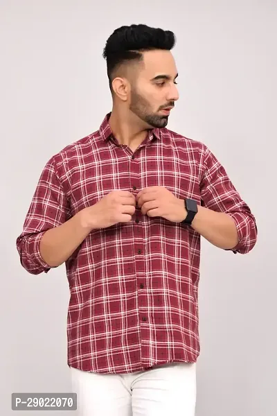 Stylish Maroon Cotton Blend Checked Casual Shirt For Men-thumb2