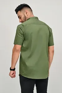 Reliable Green Cotton Blend Solid Casual Shirt For Men-thumb1