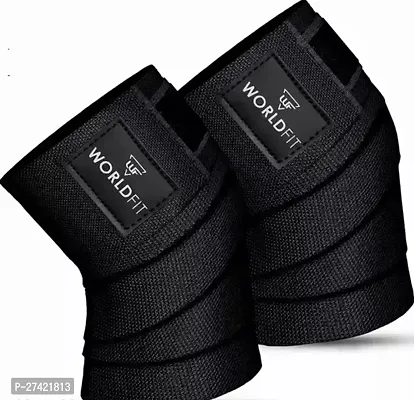 Knee Wraps - Knee Bands - Knee Support For Sports, Squats, And Heavy Lifting, Washable Fabric 2 Meters Long Black-thumb0