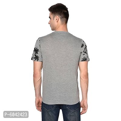Oakmans Stylish Grey Cotton Blend Printed T-Shirt For Men-thumb2