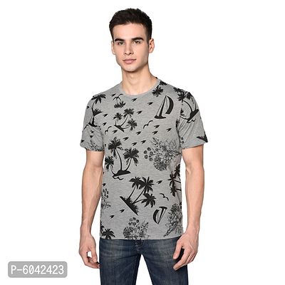 Oakmans Stylish Grey Cotton Blend Printed T-Shirt For Men-thumb0