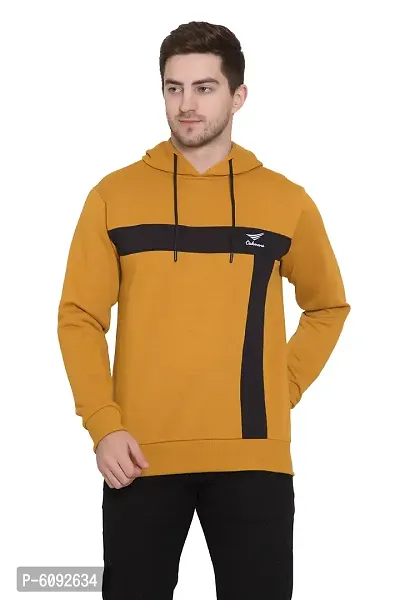 Oakmans Stylish Cotton Blend Mustard Long Sleeves Regular Fit Hoodie Sweatshirt For Men