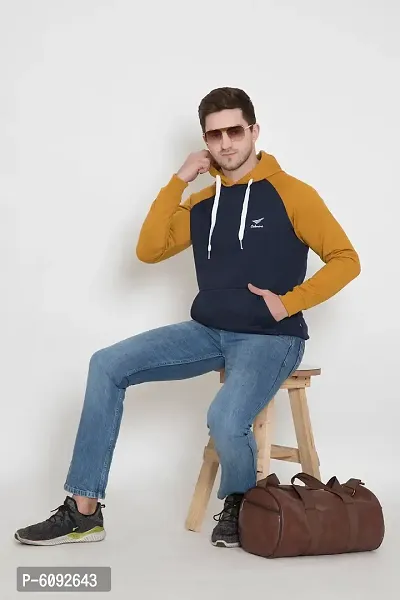 Oakmans Stylish Cotton Blend Mustard Long Sleeves Regular Fit Hoodie Sweatshirt For Men-thumb4