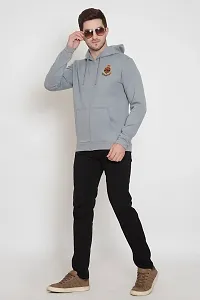 Oakmans Stylish Cotton Blend Grey Long Sleeves Regular Fit Zipper Sweatshirt For Men-thumb3