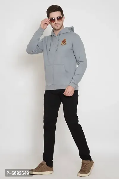 Oakmans Stylish Cotton Blend Grey Long Sleeves Regular Fit Zipper Sweatshirt For Men-thumb4