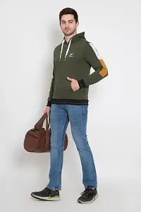 Oakmans Stylish Cotton Blend Olive Long Sleeves Regular Fit Hoodie Sweatshirt For Men-thumb3