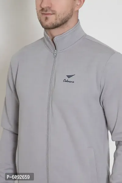 Oakmans Stylish Cotton Blend Grey Long Sleeves Regular Fit Crew Neck Sweatshirt For Men-thumb5