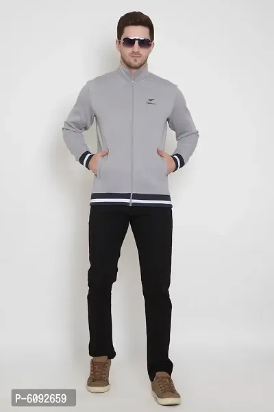 Oakmans Stylish Cotton Blend Grey Long Sleeves Regular Fit Crew Neck Sweatshirt For Men-thumb4