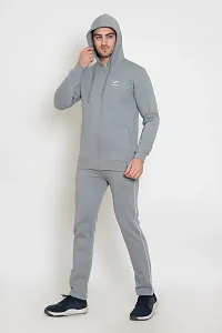 Oakmans Stylish Cotton Blend Grey Regular Fit Zipper Tracksuit For Men-thumb3
