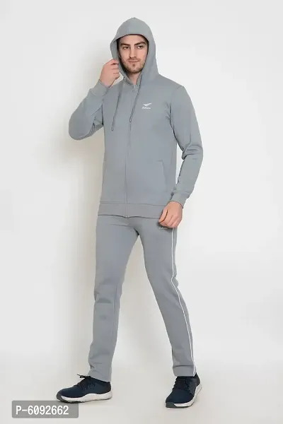 Oakmans Stylish Cotton Blend Grey Regular Fit Zipper Tracksuit For Men-thumb4