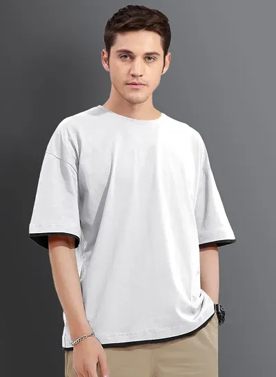 Solid Cotton Blend Round Neck Tees