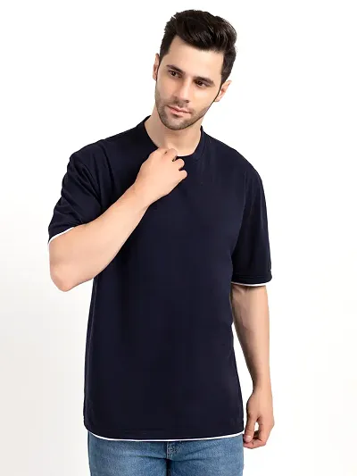 Stylish Cotton Blend Solid Round Neck T-shirt For Men