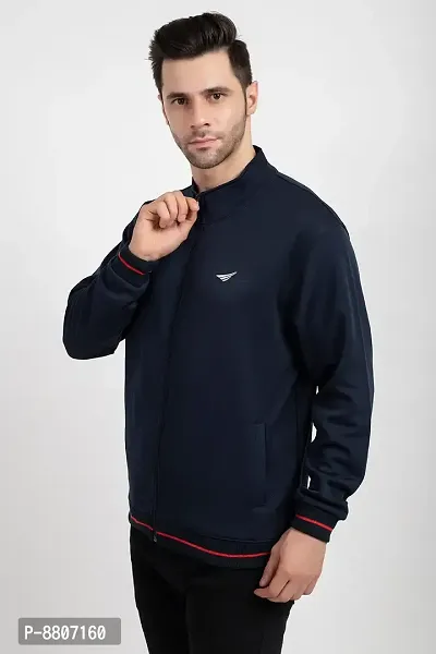 Oakmans Stylish Navy Blue Fleece Solid Sweatshirts For Men-thumb3