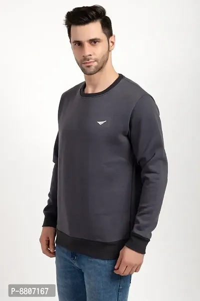 Oakmans Stylish Grey Fleece Solid Sweatshirts For Men-thumb3