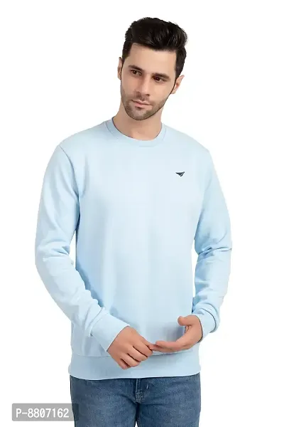 Oakmans Stylish Blue Fleece Solid Sweatshirts For Men