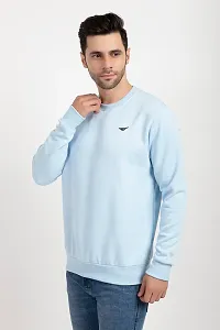 Oakmans Stylish Blue Fleece Solid Sweatshirts For Men-thumb2