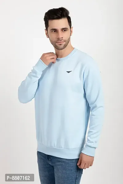 Oakmans Stylish Blue Fleece Solid Sweatshirts For Men-thumb3
