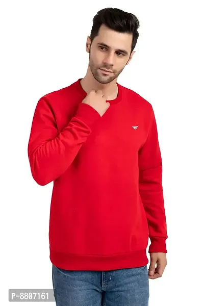 Oakmans Stylish Red Fleece Solid Sweatshirts For Men