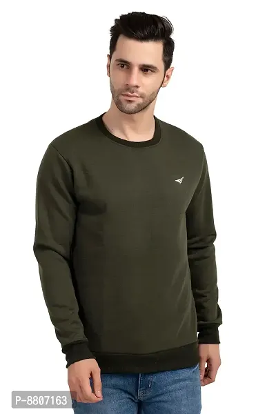 Oakmans Stylish Olive Fleece Solid Sweatshirts For Men