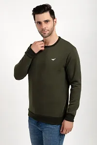 Oakmans Stylish Olive Fleece Solid Sweatshirts For Men-thumb2