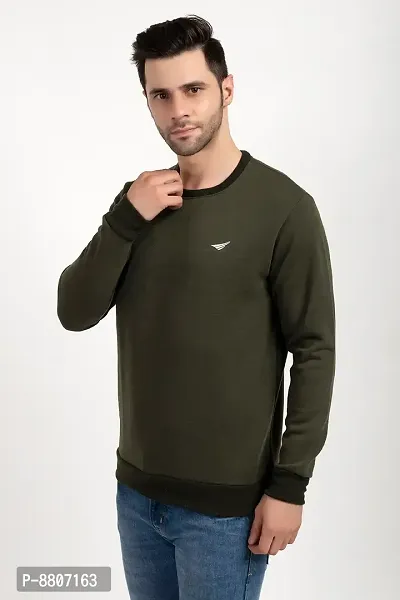 Oakmans Stylish Olive Fleece Solid Sweatshirts For Men-thumb3