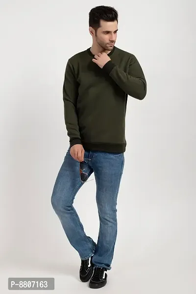 Oakmans Stylish Olive Fleece Solid Sweatshirts For Men-thumb4