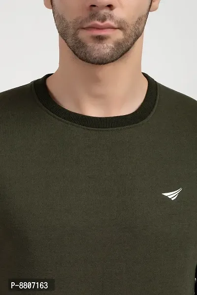 Oakmans Stylish Olive Fleece Solid Sweatshirts For Men-thumb5