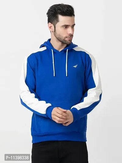 Stylish Blue Fleece Solid Hood  Sweatshirts For Men