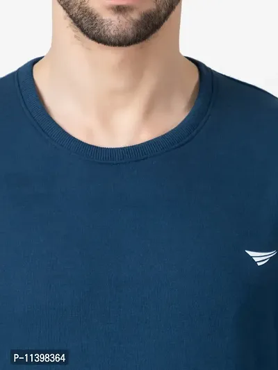 Stylish Blue Fleece Solid Sweatshirts For Men-thumb5