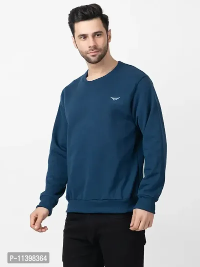 Stylish Blue Fleece Solid Sweatshirts For Men-thumb3