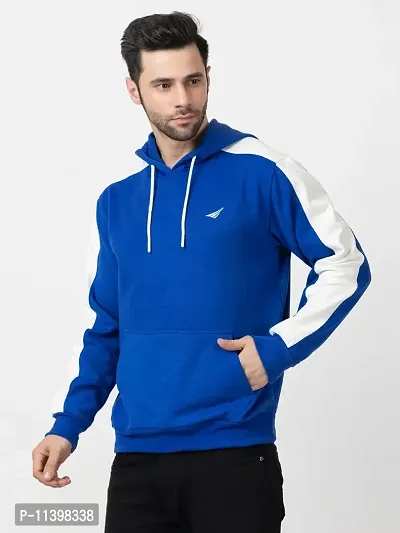 Stylish Blue Fleece Solid Hood  Sweatshirts For Men-thumb3