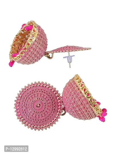 Hivata Jhumki Pearl Studded Earring for Women & Girls in Jewelry Fashion Jhumka in Hanging Hoop Earring in Pink Color-thumb2