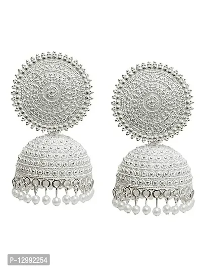 Hivata Jhumki Pearl Studded Earring for Women & Girls in Jewelry Fashion Jhumka in Hanging Hoop Earring (White)-thumb0