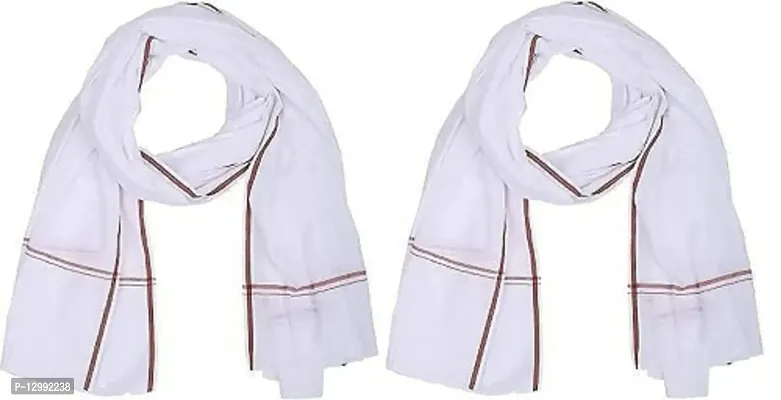 Hivata Gamcha for Men Pure Soft Cotton Bath Towel in White Color Hand Towel (Pack of 2) Angocha/Muffler/Patka