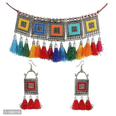 Hivata Necklace & Earring Set for Women & Girls Fashion Jewelry Set Afghani Choker in Multi Color