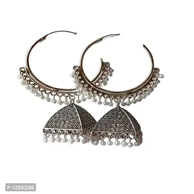 Hivata Jhumki Pearl Studded Earring for Women  Girls in Jewelry Fashion Jhumka in Hanging Hoop Earring (Silver)