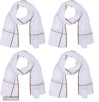 Hivata Gamcha for Men Pure Soft Cotton Bath Towel in White Color Hand Towel Gumcha/Angocha/Muffler/Patka (Pack of 4)-thumb0