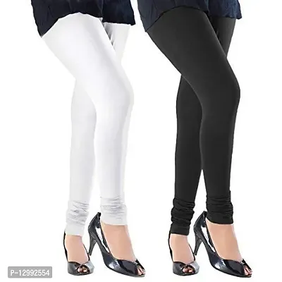 Hivata Churidar Leggings for Women & Girls (Pack of 2) Soft Cotton Stretchable Leggy in Black & White Color (Free Size)